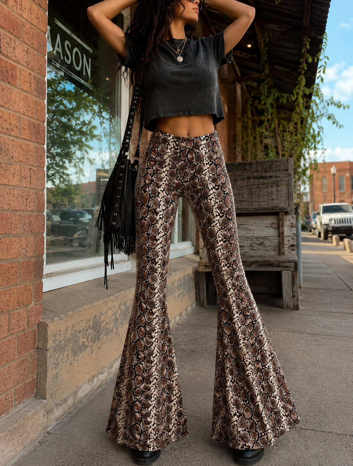 Desert Rattler rattlesnake print bell bottoms by Shop Sovi