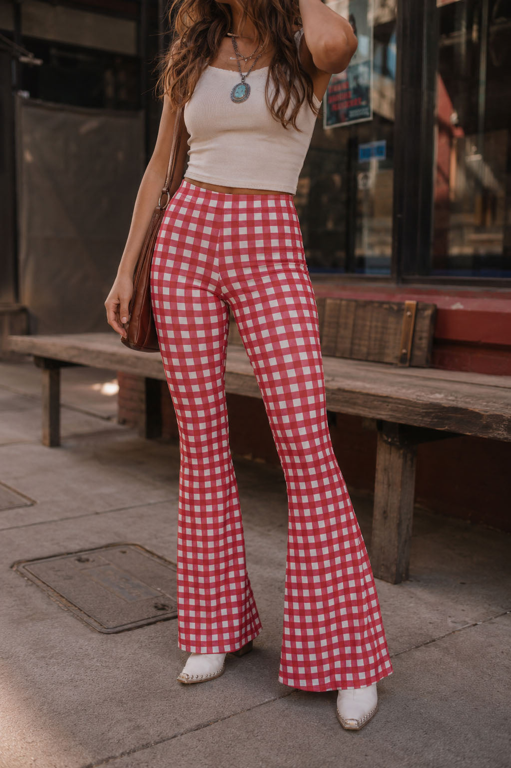 Georgia red gingham bell bottoms with pockets by Shop Sovi
