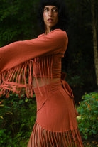 Luna 70s inspired fringe crop wrap top for women
