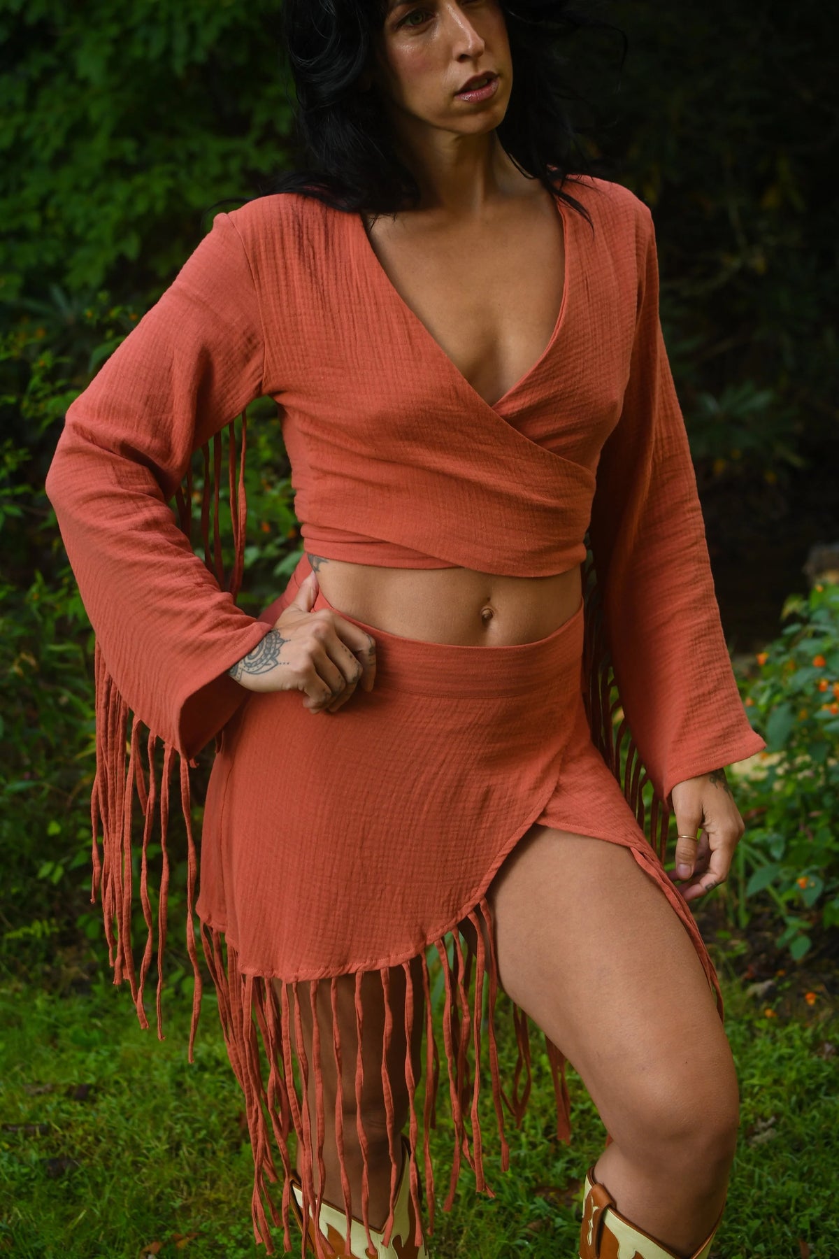 Luna cotton gauze fringe wrap skirt by Shop Sovi
